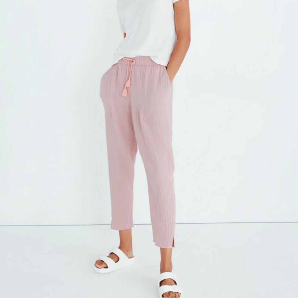MADEWELL LIGHT PINK BEACH COVER-UP COTTON TRACK TROUSERS PANT - Picture 2 of 5